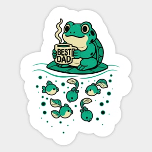 Funny Best Dad Frog with Coffee and Tadpoles Sticker